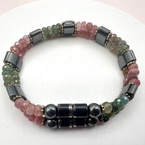 Vintage 80s Watermelon Hematite Bracelet Healing Reiki Amulet Classic‎ Jewelry